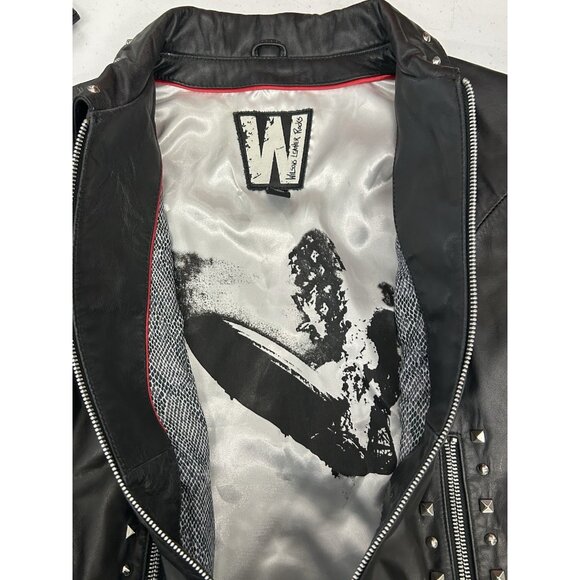Wilson Leather Rocks Led Zeppelin Studded Biker Jacket M Distressed Punk Moto - Picture 13 of 16